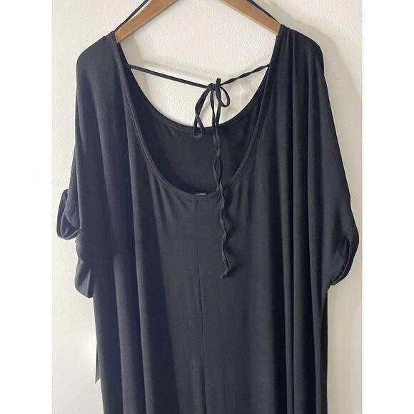 Eloquii Womens Plus Size 28 Black Dress Cotton Sheath Maxi Short Sleeve Stretch - Picture 8 of 12